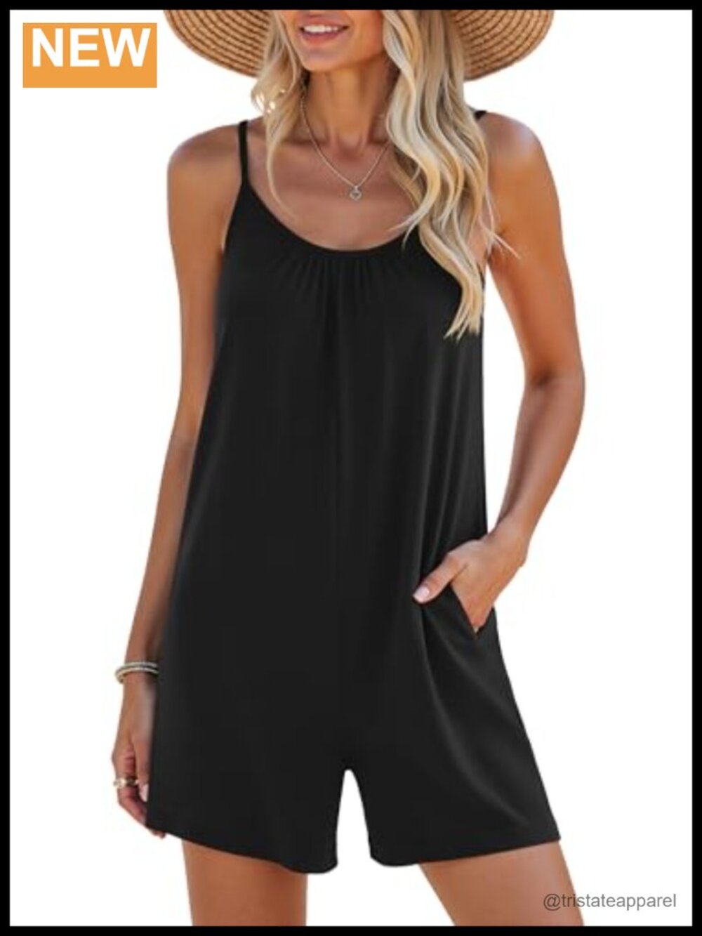Women's Sleeveless Romper Stretchy Short Jumpsuit with Pockets